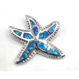 Blue Opal Sterling Silver Starfish Pendent 0.75" Handmade Beautiful NWOT